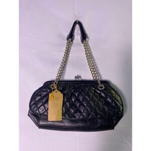 Y2K Apt. 9 Black Faux Leather Kiss Lock Purse w/ Chain Handle Shoulder Bags